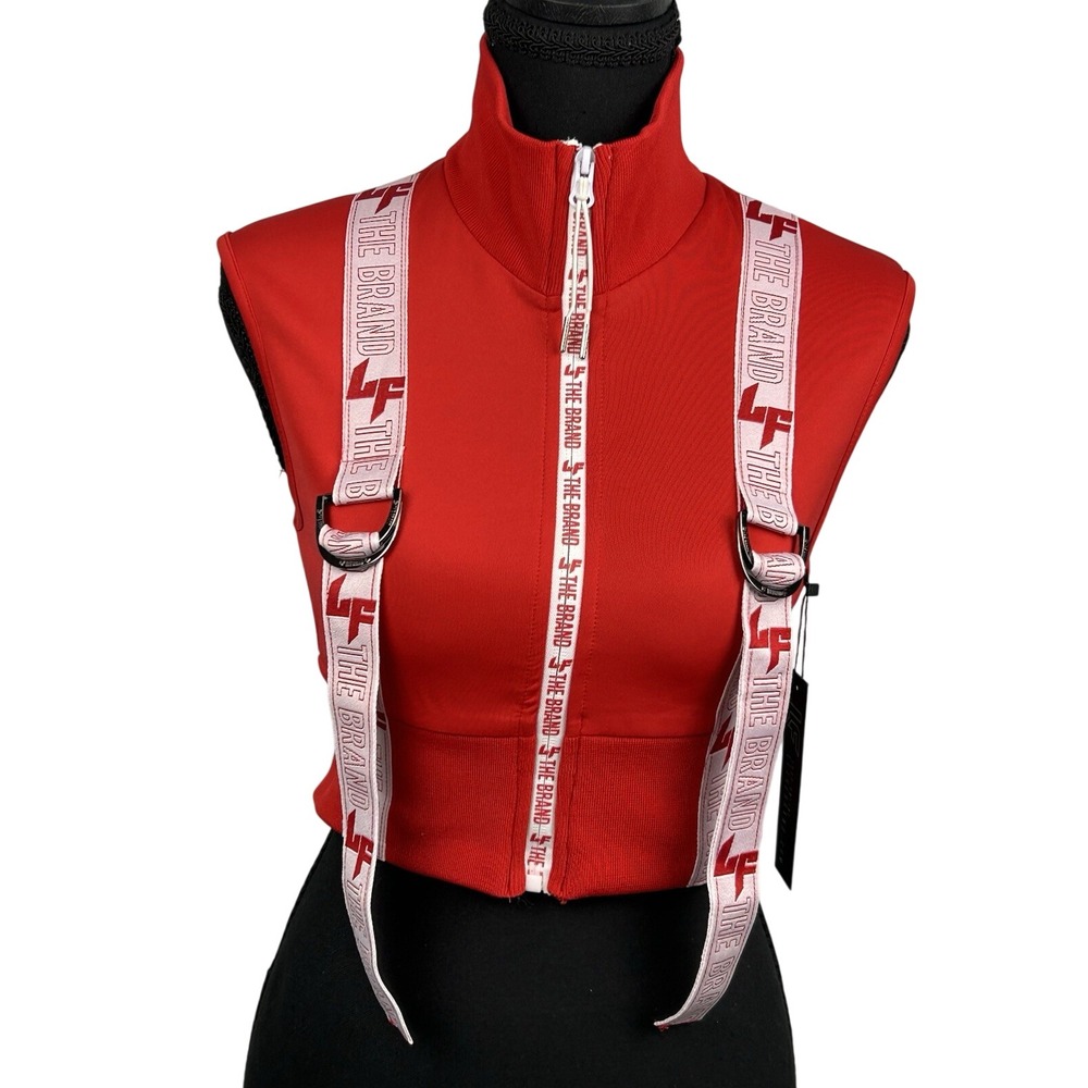 LF The Brand Red Sleeveless Full Zip Harness Track Jacket Top Small New